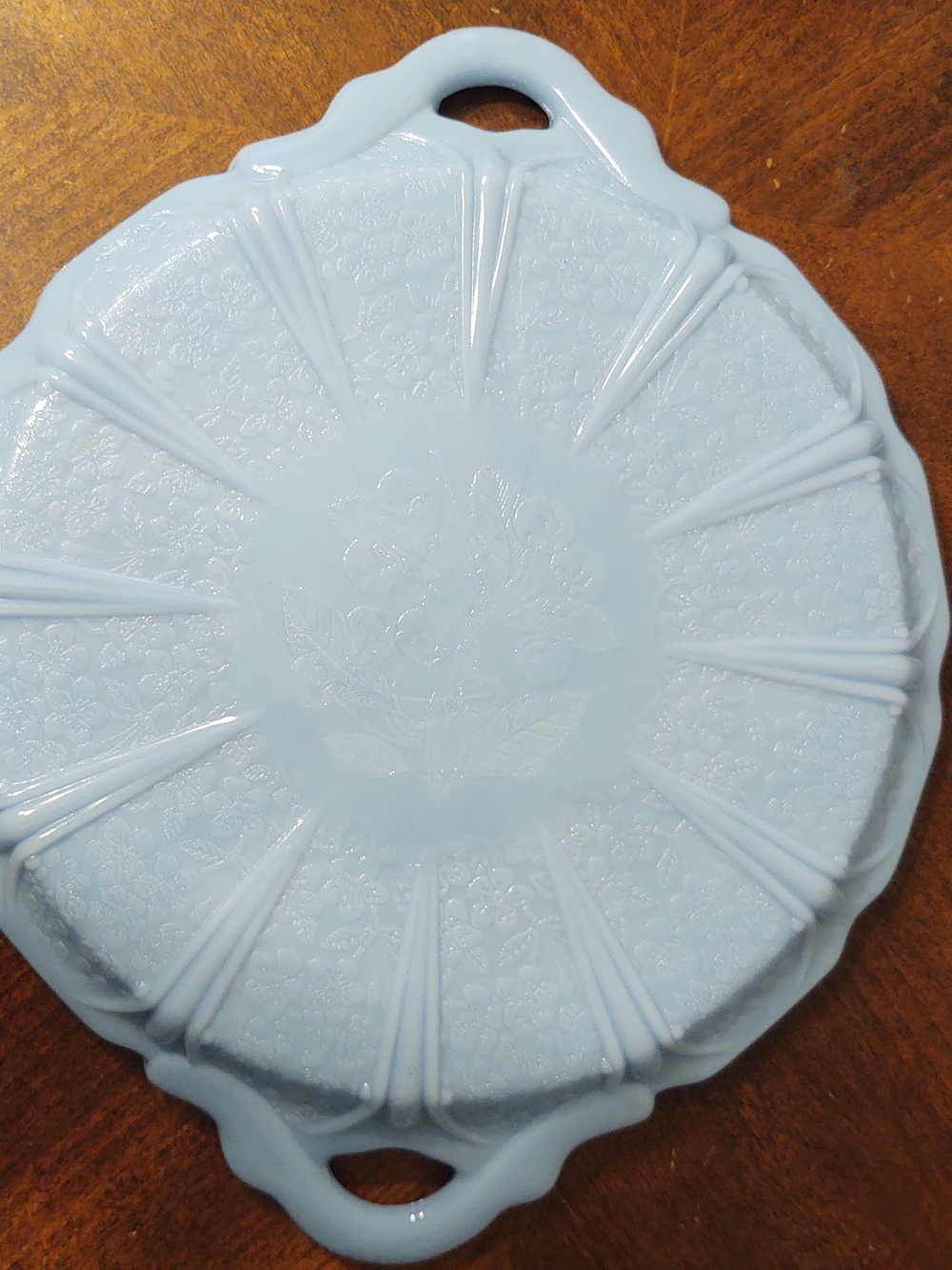 Vintage Jeanette Glass Delphite Blue Tray In Cherry Blossom Pattern - Picture 4 of 8